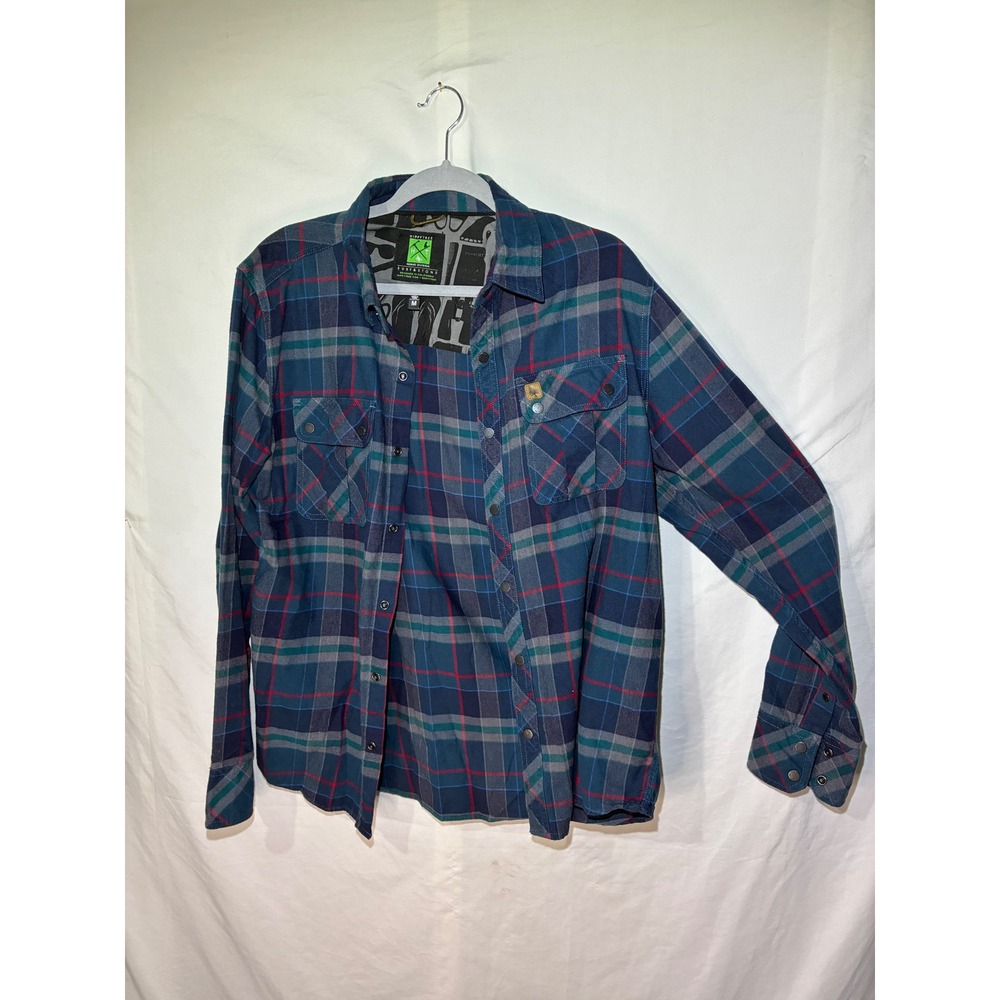 HippyTree Mens Nomad Division Blue Plaid Flannel Snap Front Shirt Medium